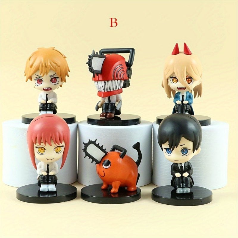 6Pcs/Set Chainsaw Man anime figure set Toys Pochita Power Model Anime Dolls For Kids Children Gift Figura - Image 8