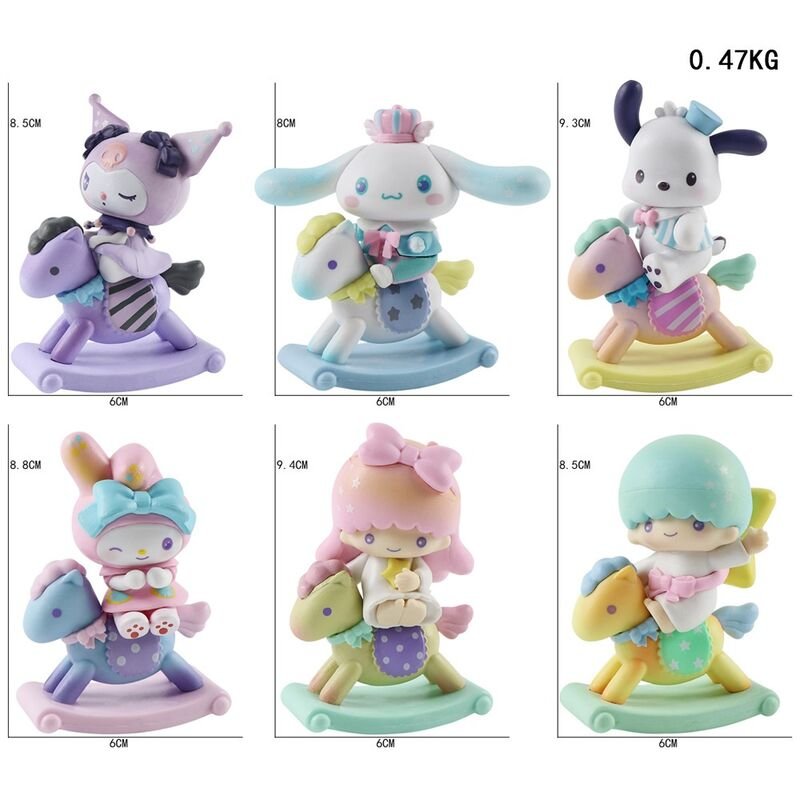 6pcs Sanrio Horse Riding My Little Pony Cos Horse Melody Action Figure Cinnamoroll Kuromi Toy Dolls - Image 4