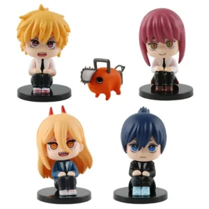 5pcs Chainsaw Man Figures Squatting Denji Power Car Dashboard Ornaments Q Version Anime Model Toys