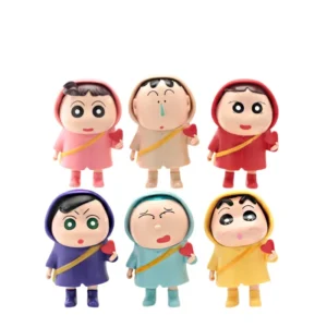 6PCS Kasukabe Defense Force Q Version Crayon Shin-chan Raincoat Figures Cute Cartoon Model Toys